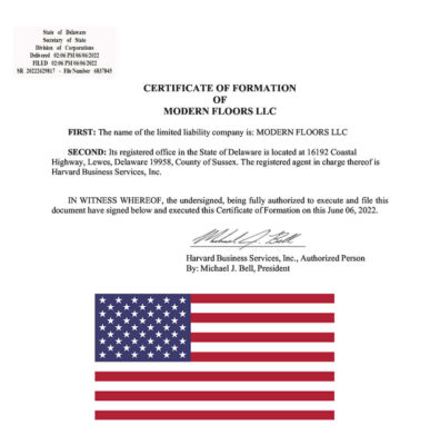 MODERN FLOORS LLC - 6837845 - CERTIFICATE OF FORMATION IN USA