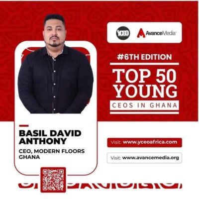 Modern Floors Ghana CEO Basil David Anthony ranked in Top 50 Young CEOs in Ghana 2023 by Avance Media & YCEO Africa